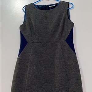 Tahari Gray Dress w. Blue Side Waist Design